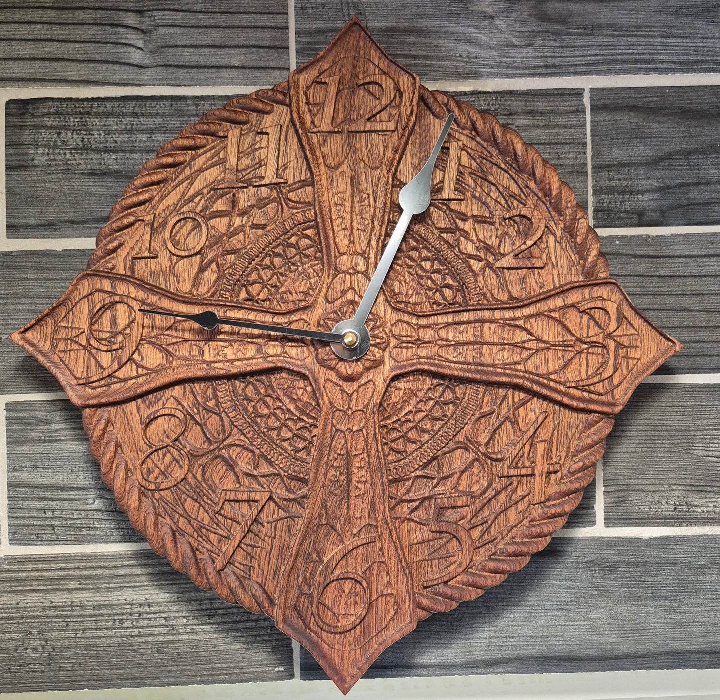 Carved Wooden Shield Clock.