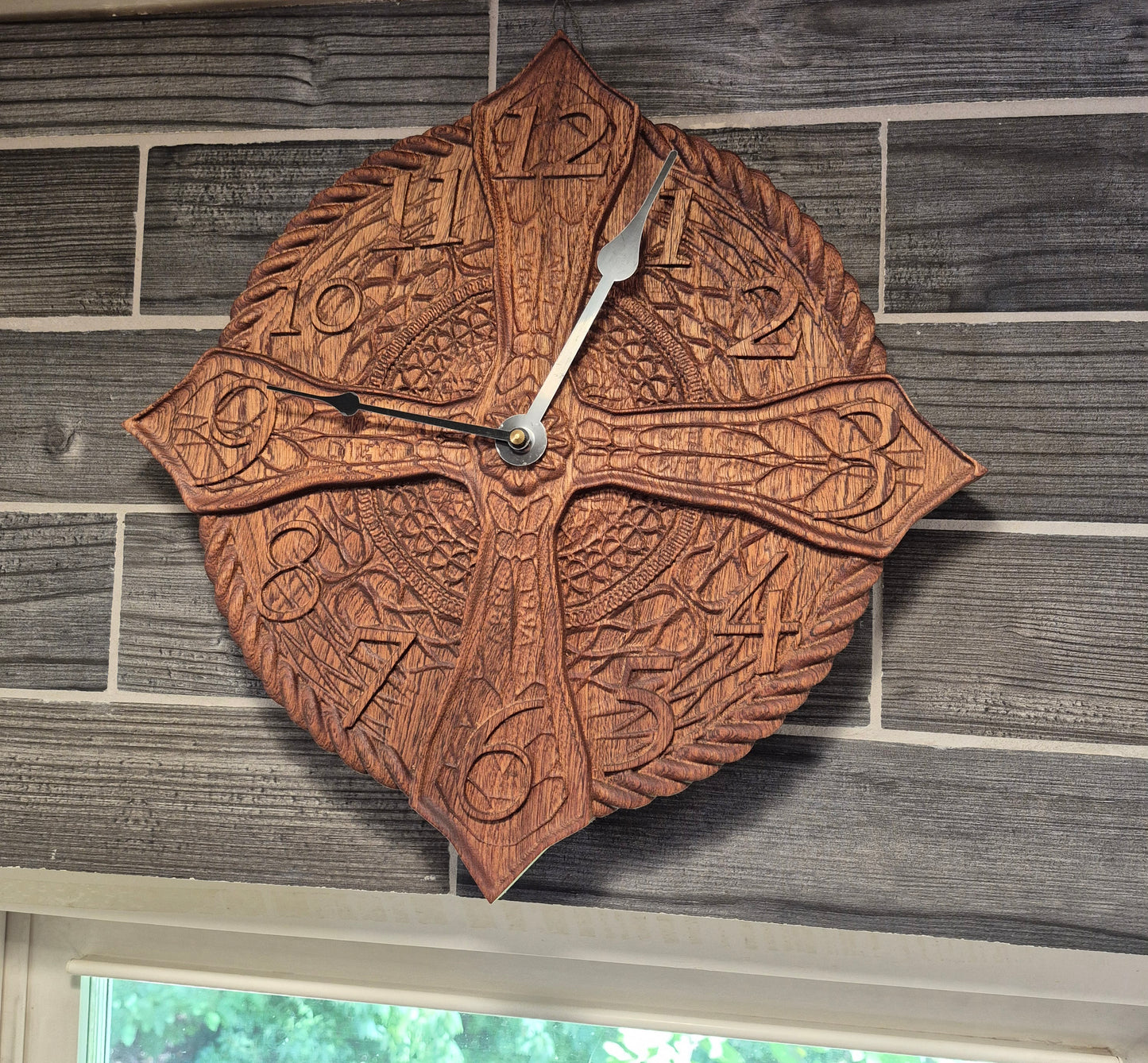 Carved Wooden Shield Clock.