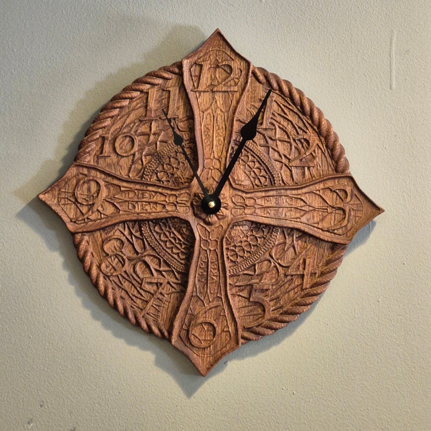 Carved Wooden Shield Clock.