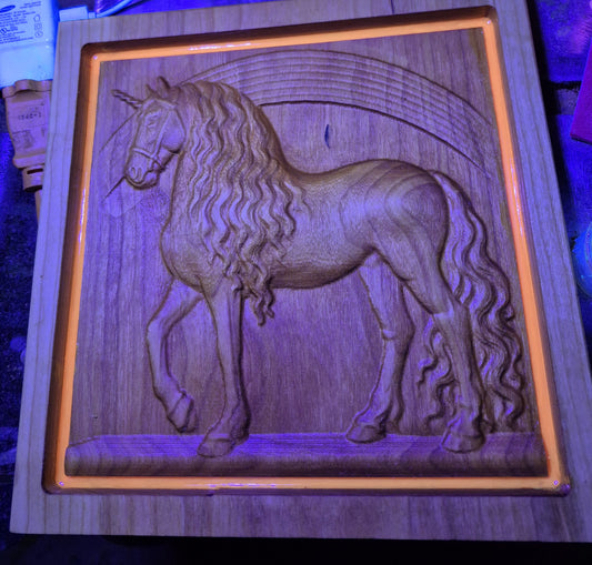 Unicorn Carving With Glow In the Dark Resin Border.
