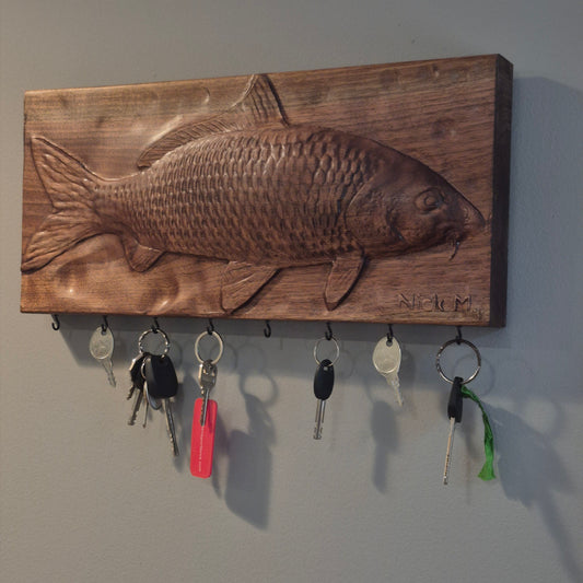 Walnut Common Carp Carving. Key Holder.