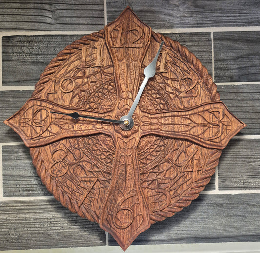 Carved Wooden Shield Clock.