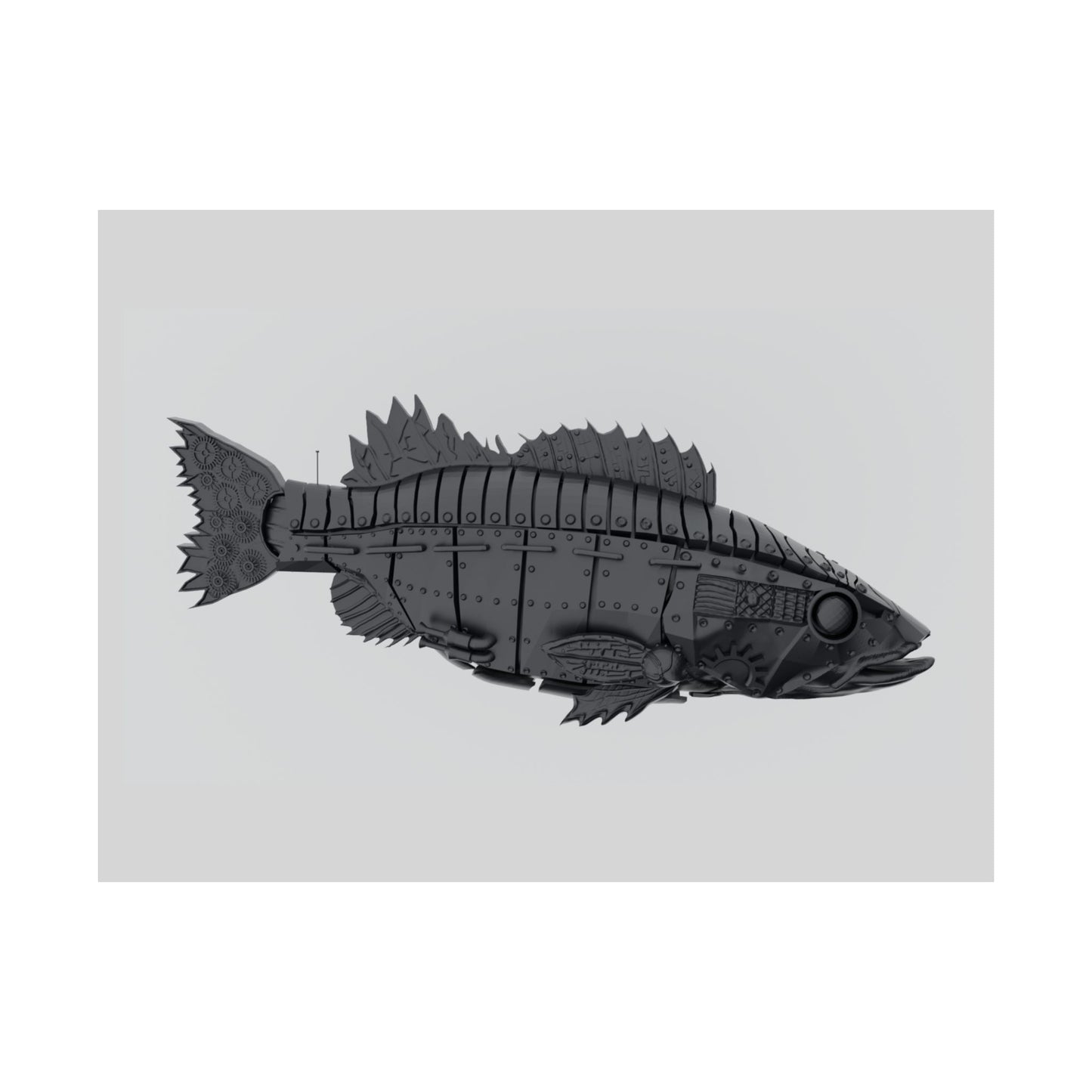 Steampunk Fish Matte Horizontal Poster — Industrial Nautical Wall Art