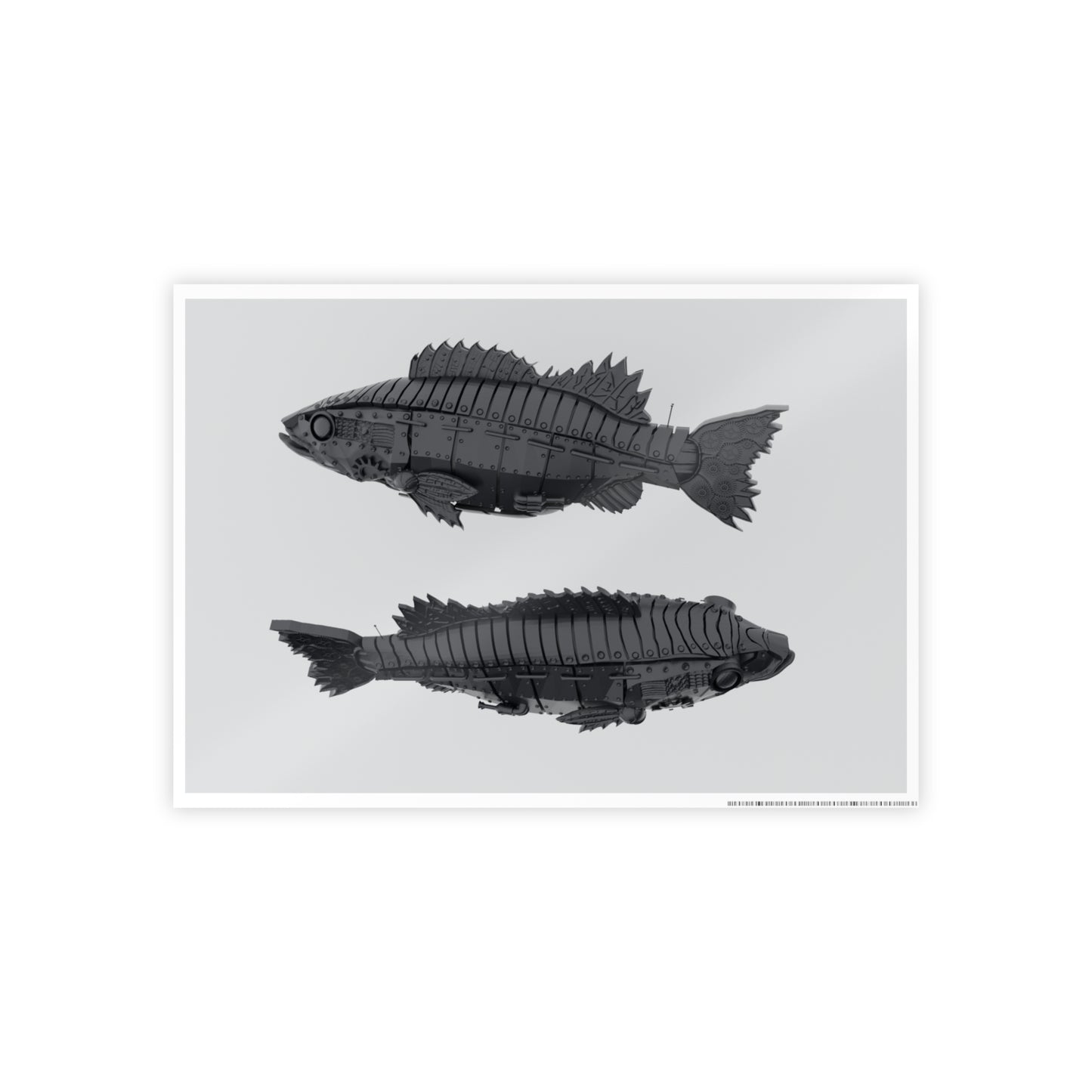 3D Model of Steampunk Bass Gloss Poster — Black & Gray Marine Wall Art