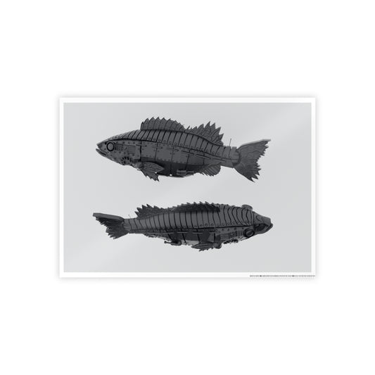 3D Model of Steampunk Bass Gloss Poster — Black & Gray Marine Wall Art