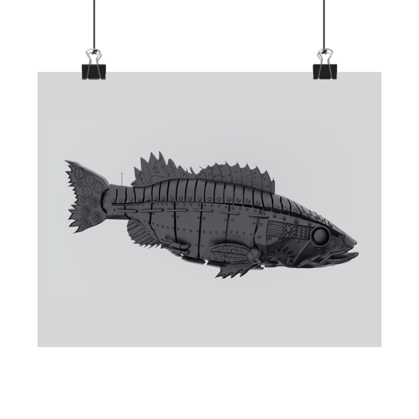 Steampunk Fish Matte Horizontal Poster — Industrial Nautical Wall Art