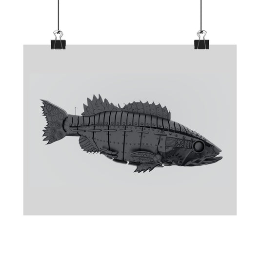 Steampunk Fish Matte Horizontal Poster — Industrial Nautical Wall Art