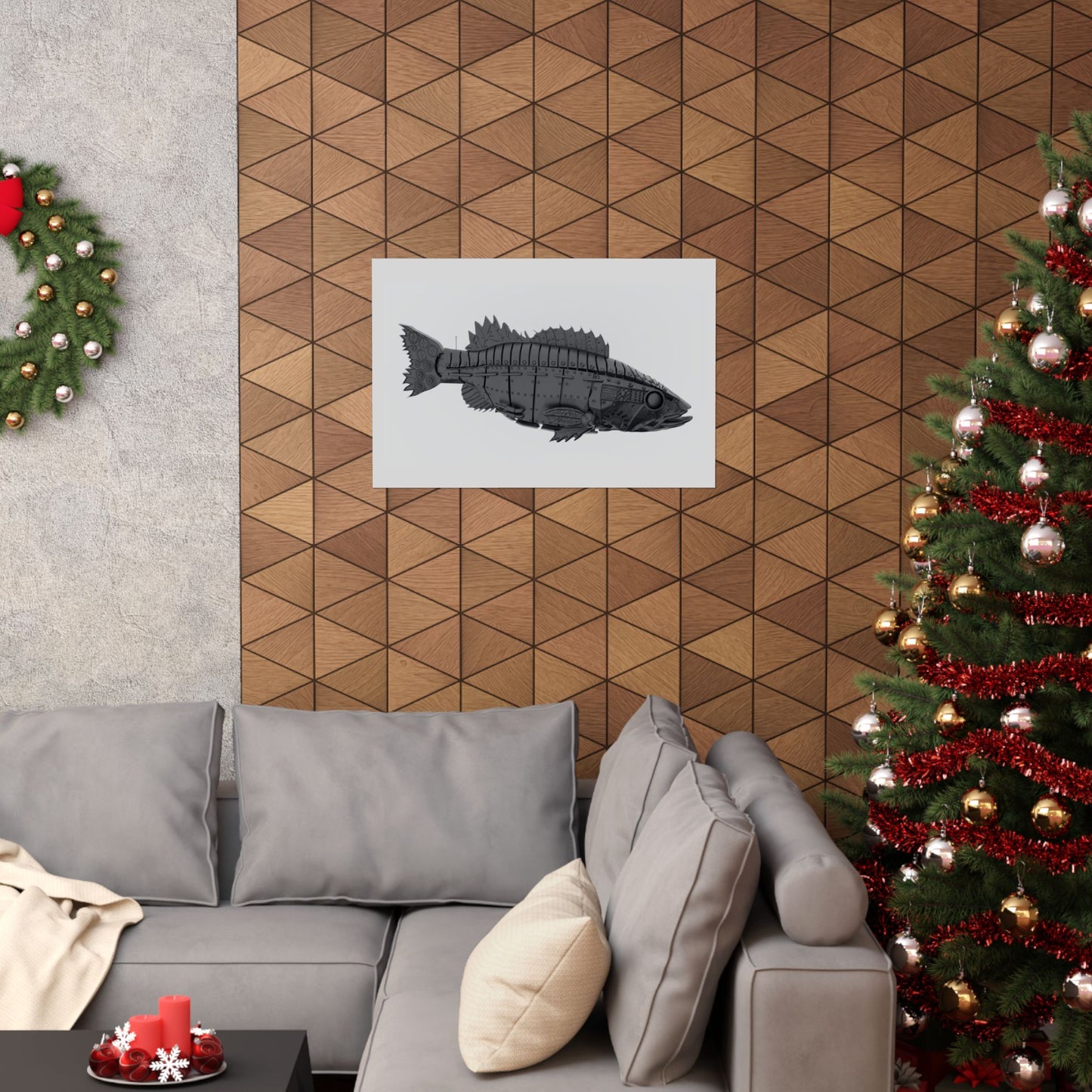 Steampunk Fish Matte Horizontal Poster — Industrial Nautical Wall Art