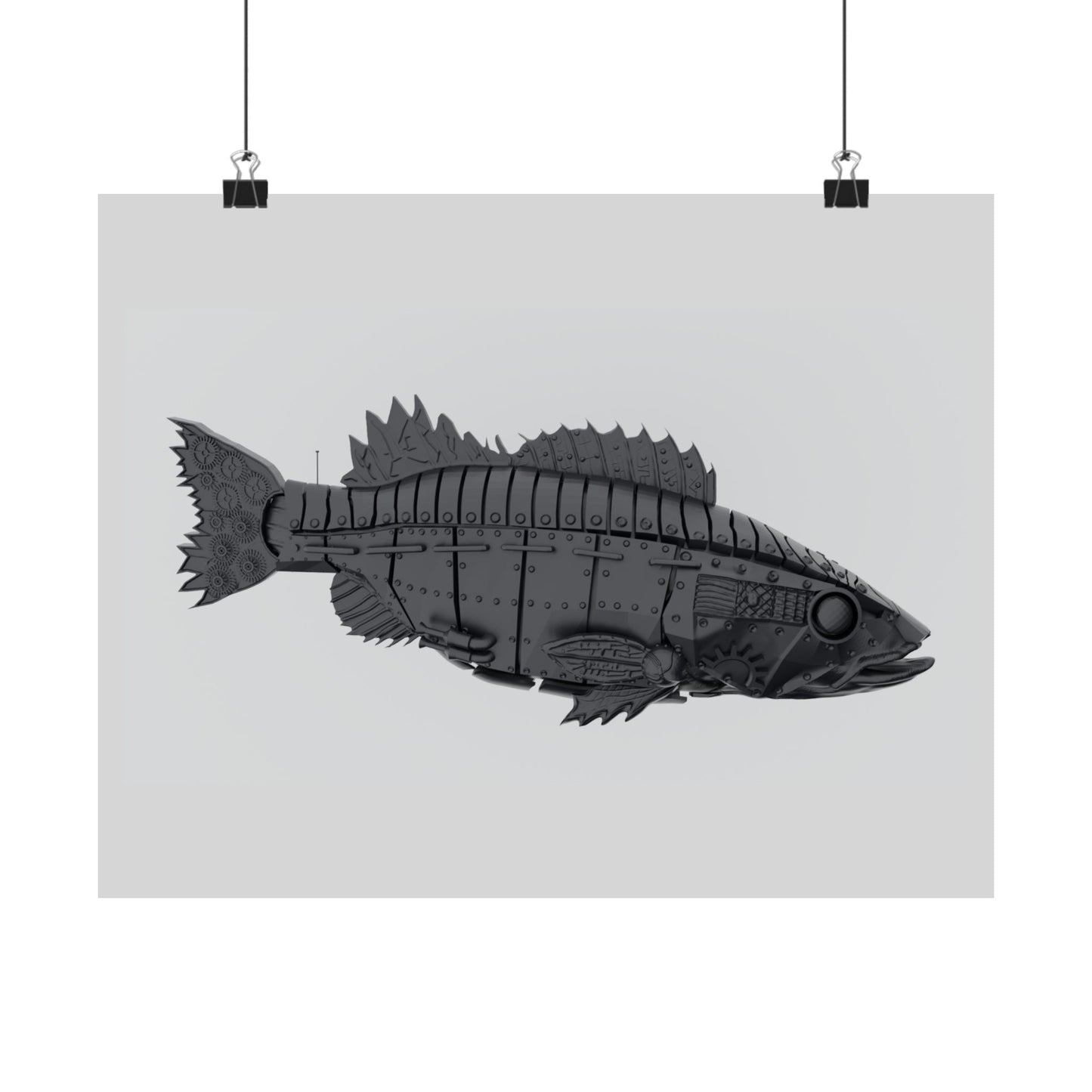 Steampunk Fish Matte Horizontal Poster — Industrial Nautical Wall Art