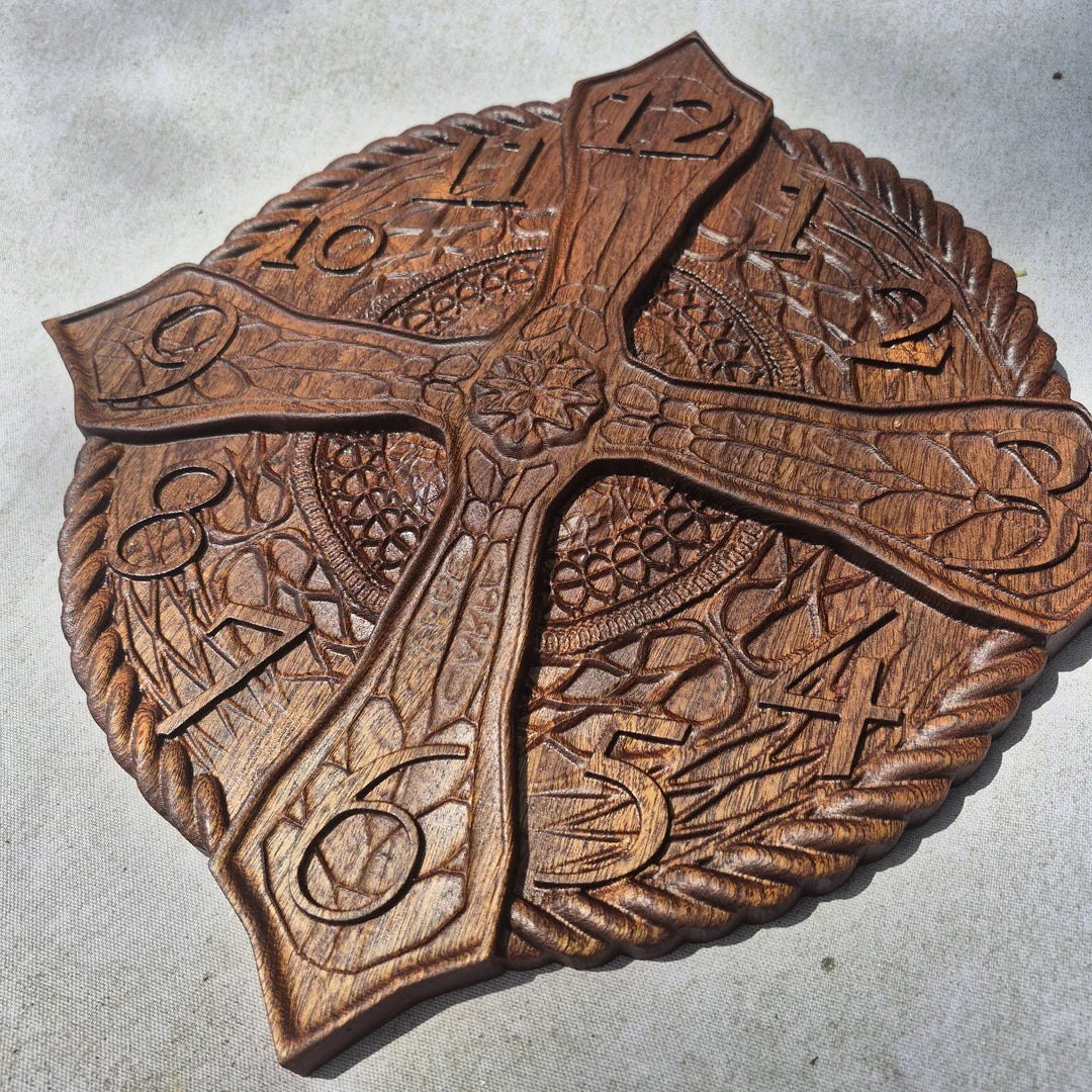 Carved Wooden Shield Clock.